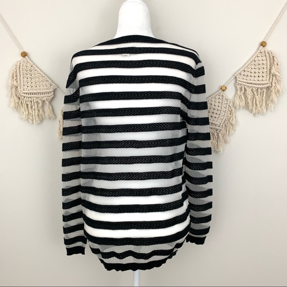Reiss Black and White Striped Mesh & Knit Top - Picture 3 of 10